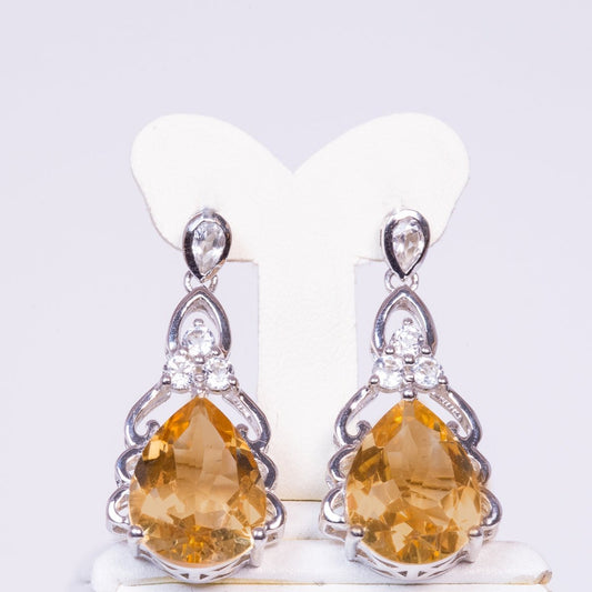 Pendientes de Plata con Citrino de los Montes Urales y Topacio Blanco