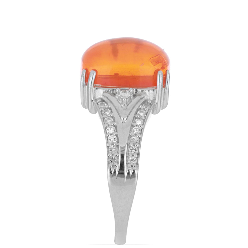 Anillo de Plata con Ópalo Naranja de Lega Dembi y Topacio Blanco