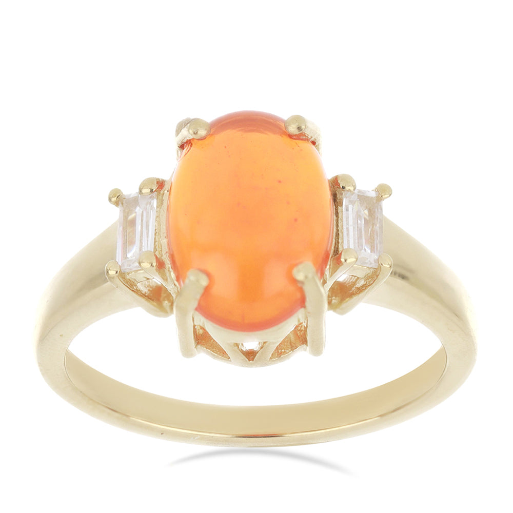 Anillo de Plata Bañada en Oro con Ópalo Naranja de Lega Dembi y Zircón Blanco 2 