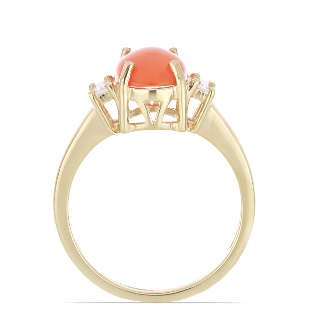 Anillo de Plata Bañada en Oro con Ópalo Naranja de Lega Dembi y Zircón Blanco 3 