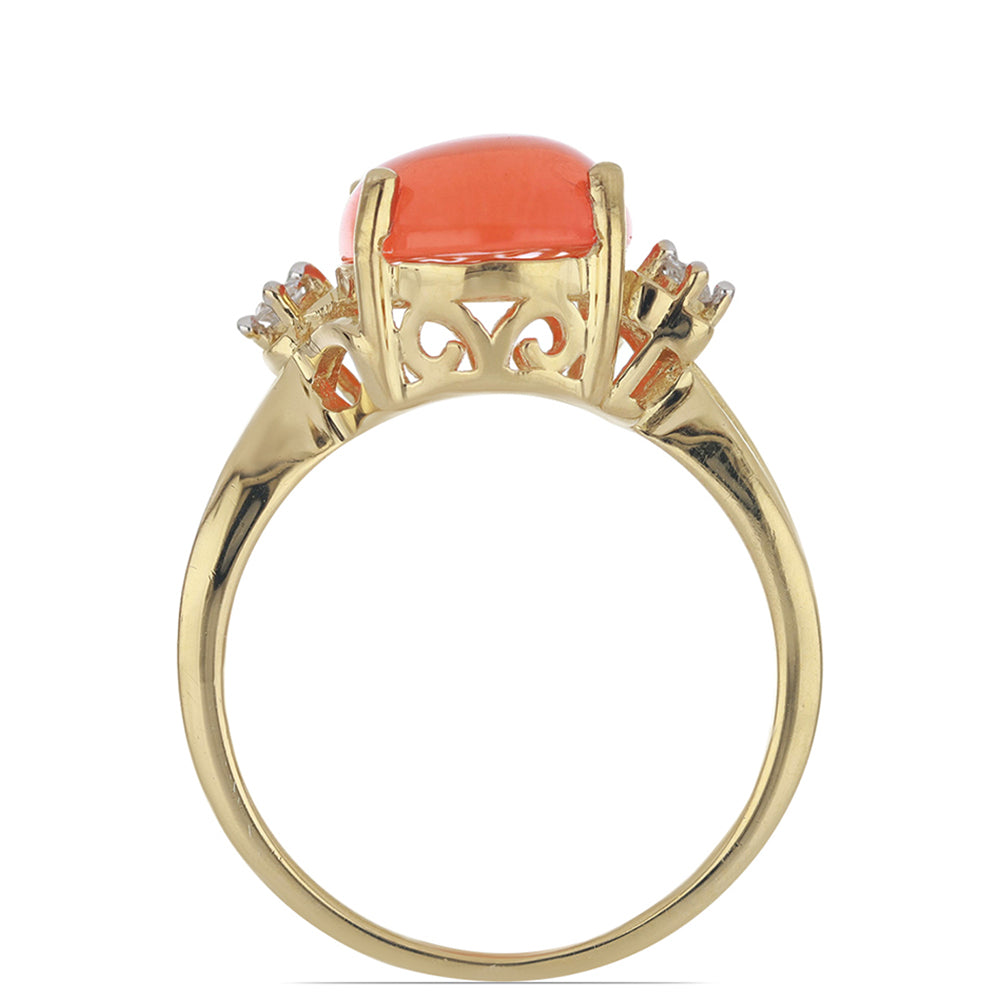 Anillo de Plata Bañada en Oro con Ópalo Naranja de Lega Dembi y Topacio Blanco 3 