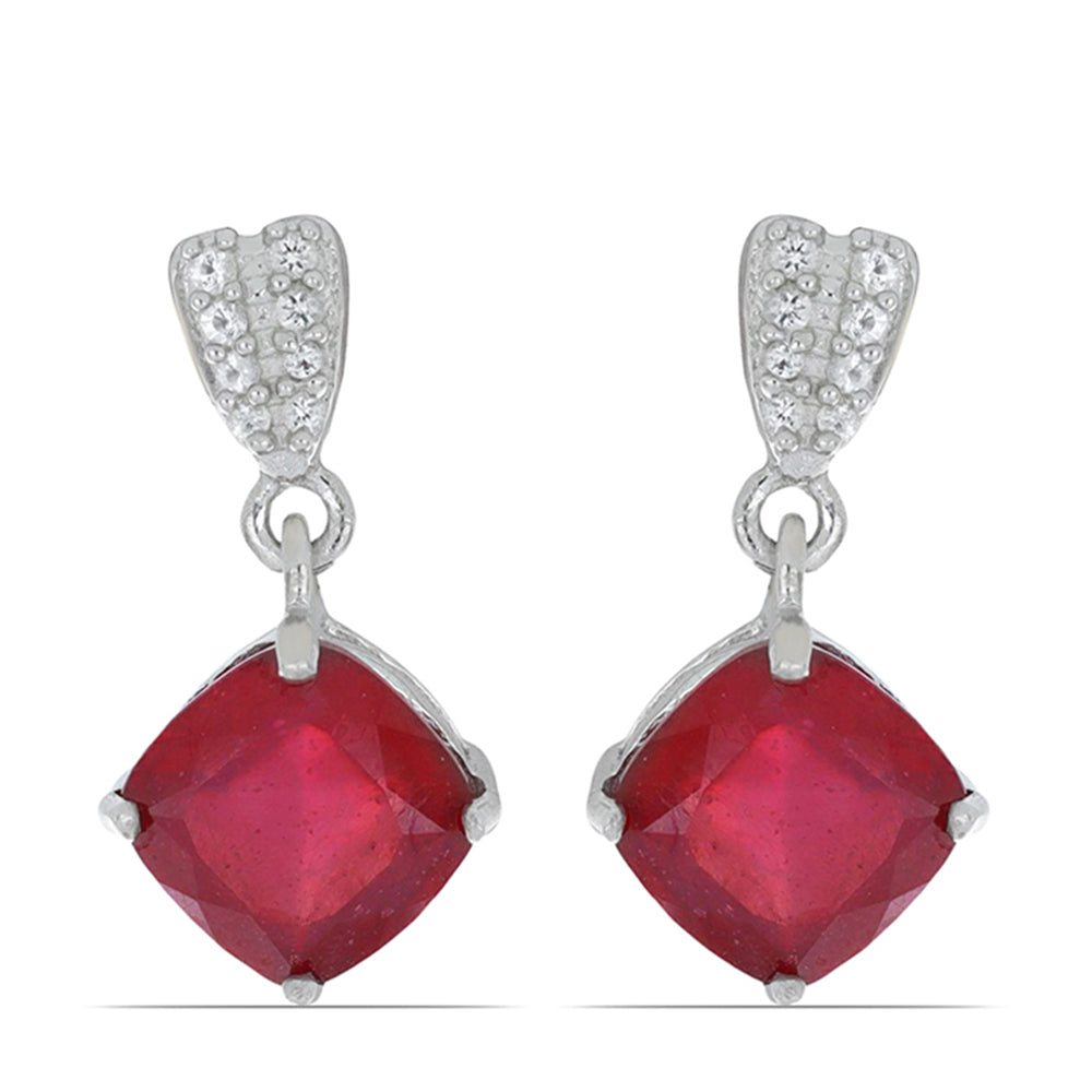 Pendientes de Plata con Rubí de Madagascar y Topacio Blanco