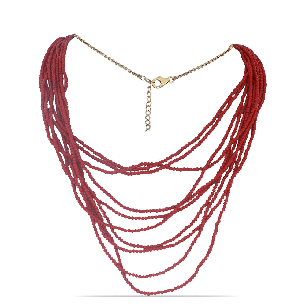 Collar de Plata Bañada en Oro con Coral de Esponja Roja 1 
