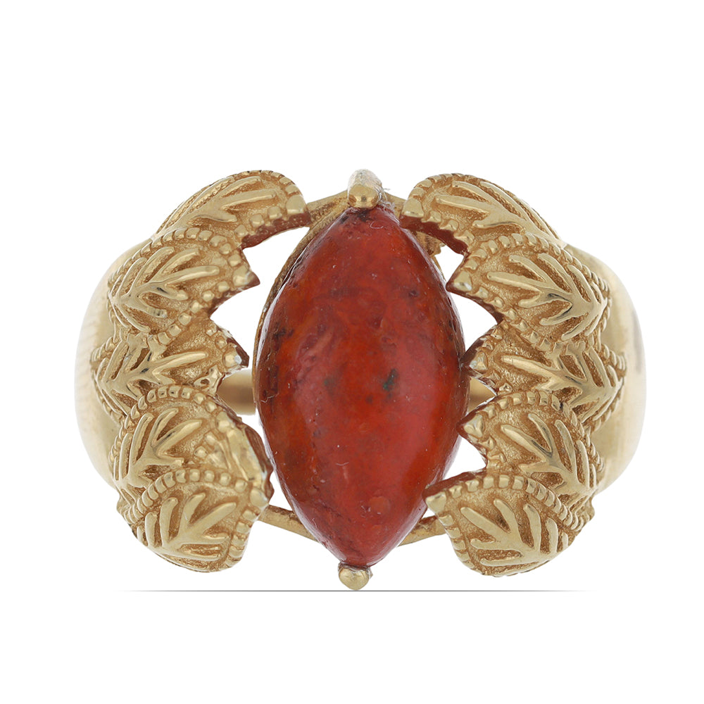 Anillo de Plata Bañada en Oro con Coral de Esponja Roja