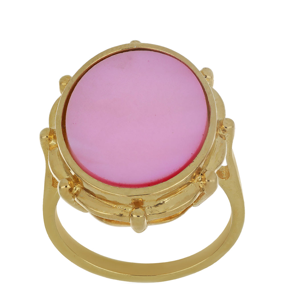 Anillo de Plata Bañada en Oro con Madreperla Rosa 2 
