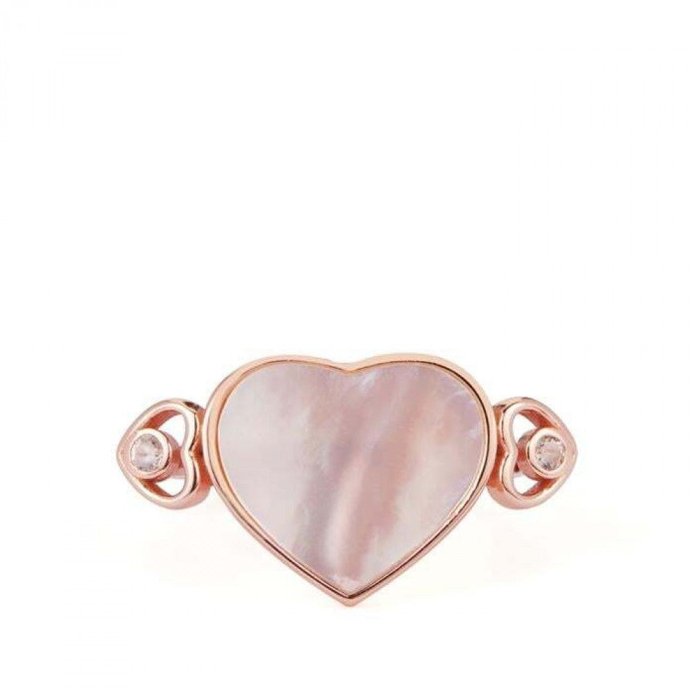 Anillo de Plata Bañada en Oro con Madreperla Rosa y Topacio Blanco 1 