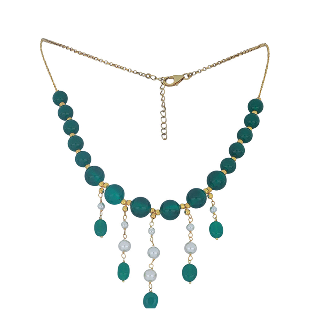 Collar de Plata Bañada en Oro con Ágata Verde y Perla de Agua Dulce 1 