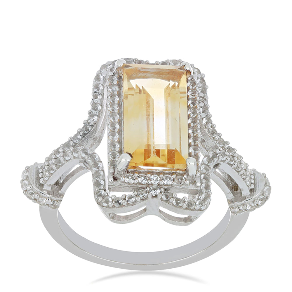 Anillo de Plata con Citrino de los Montes Urales y Topacio Blanco 1 