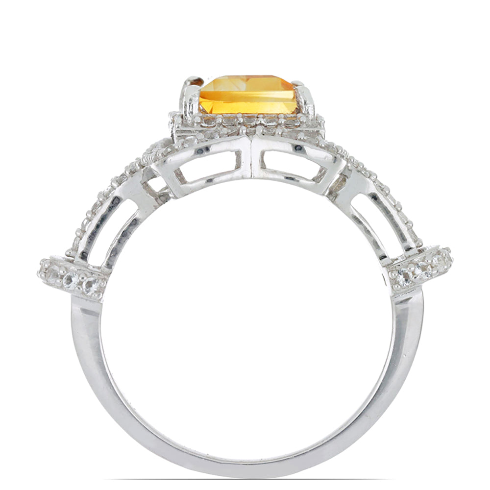 Anillo de Plata con Citrino de los Montes Urales y Topacio Blanco