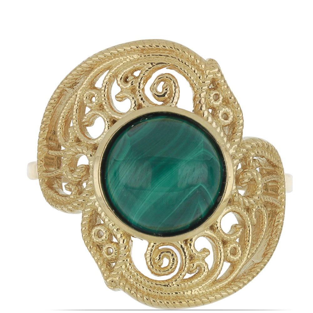 Anillo de Plata Bañada en Oro con Malaquita de Gales 1 