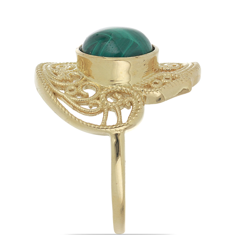 Anillo de Plata Bañada en Oro con Malaquita de Gales 2 