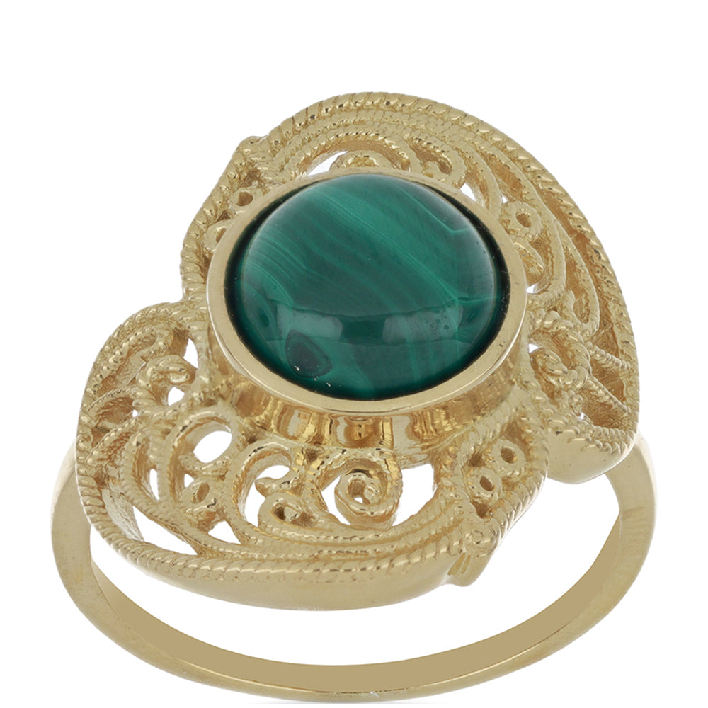 Anillo de Plata Bañada en Oro con Malaquita de Gales 4 