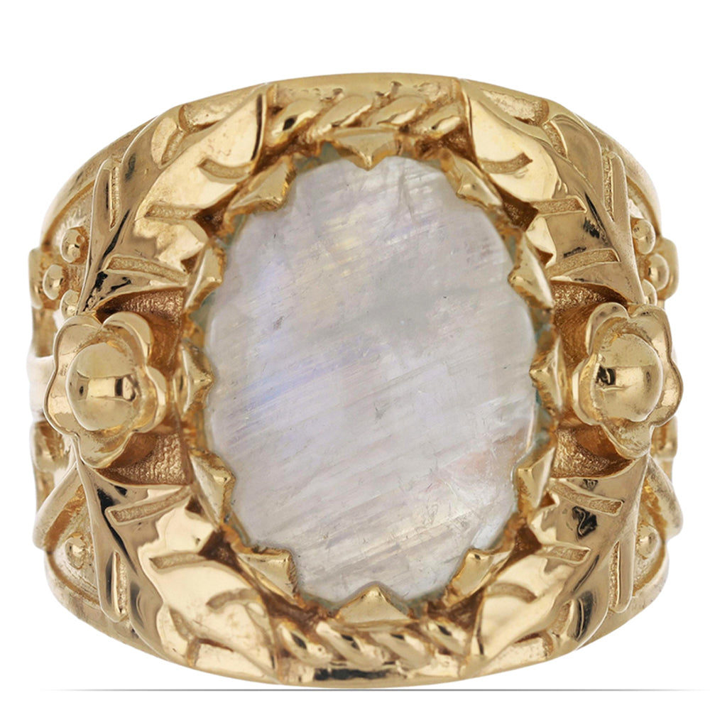 Anillo de Plata Bañada en Oro con Piedra Lunar Arco Iris del Condado de Grant 1 