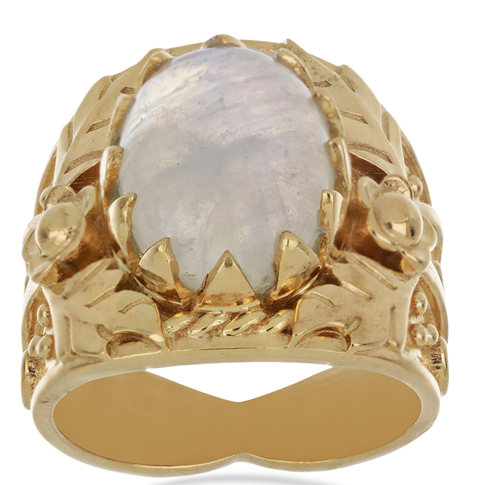 Anillo de Plata Bañada en Oro con Piedra Lunar Arco Iris del Condado de Grant