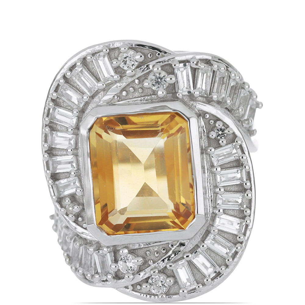 Anillo de Plata con Citrino de los Montes Urales y Topacio Blanco 1 
