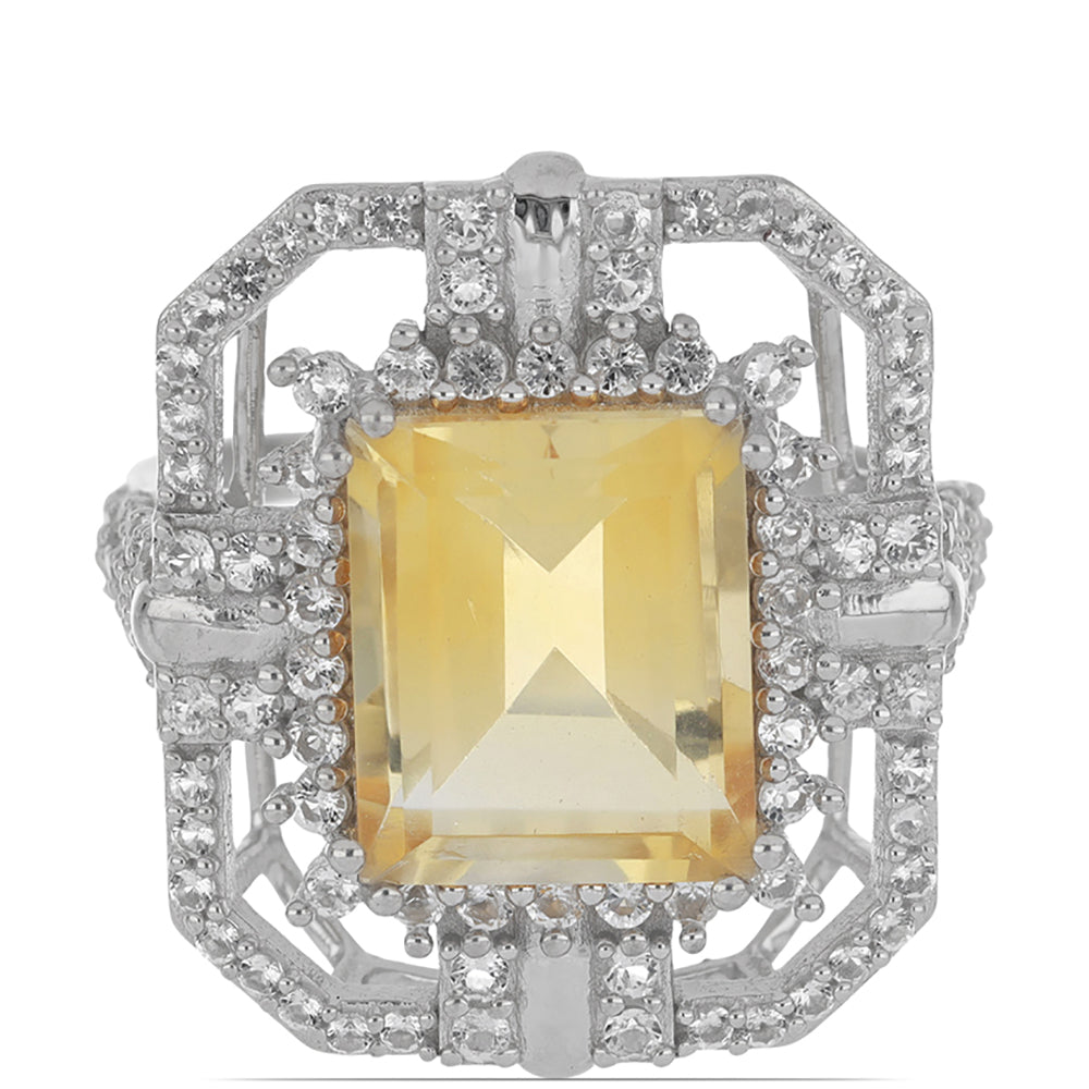 Anillo de Plata con Citrino de los Montes Urales y Topacio Blanco 1 
