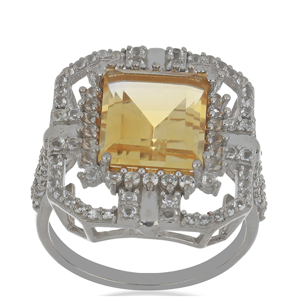 Anillo de Plata con Citrino de los Montes Urales y Topacio Blanco 4 