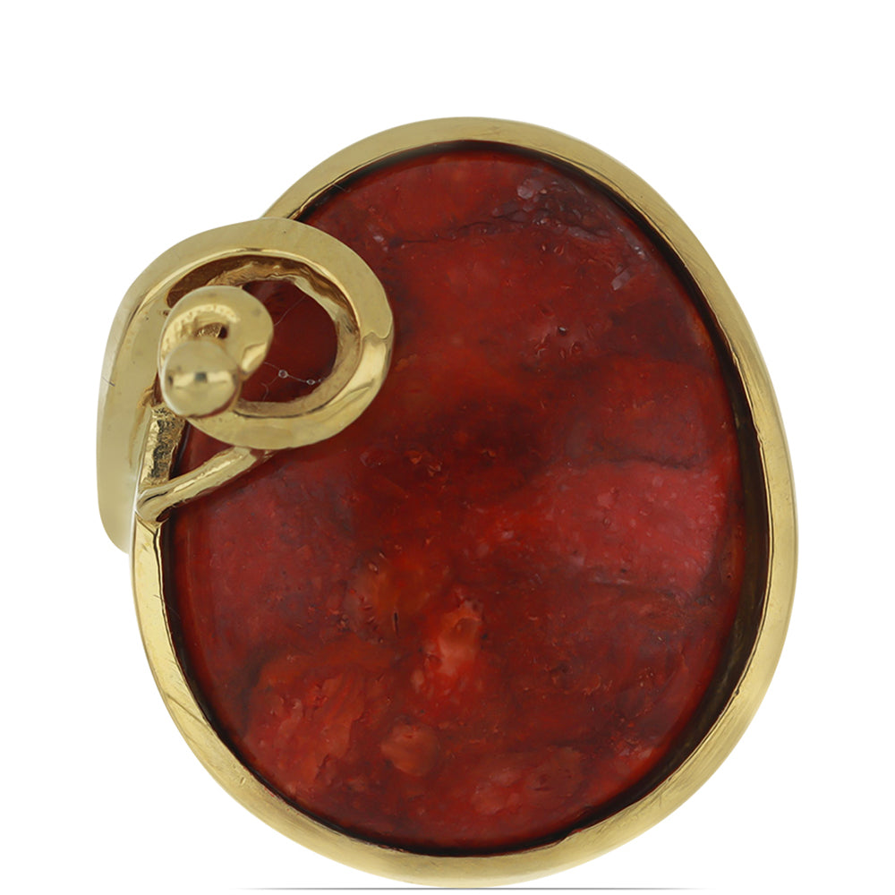 Anillo de Plata Bañada en Oro con Coral de Esponja Roja 1 