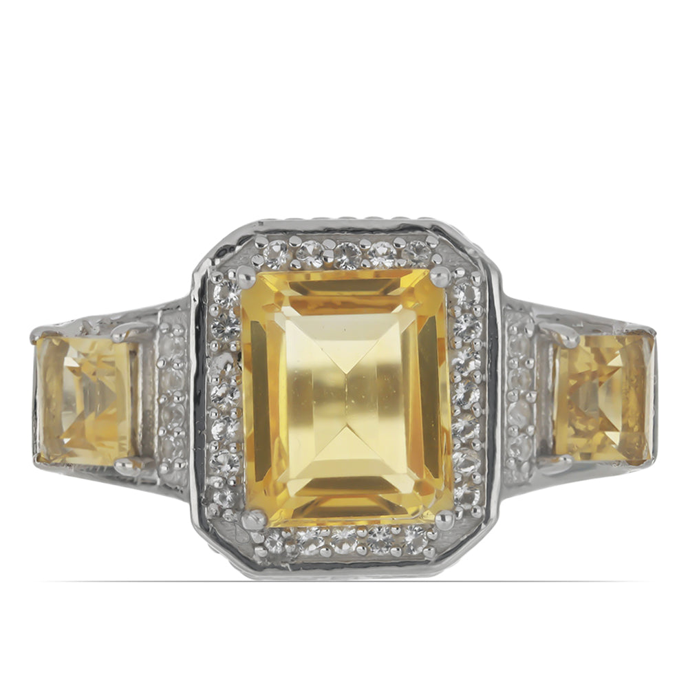 Anillo de Plata con Citrino de los Montes Urales y Topacio Blanco 1 