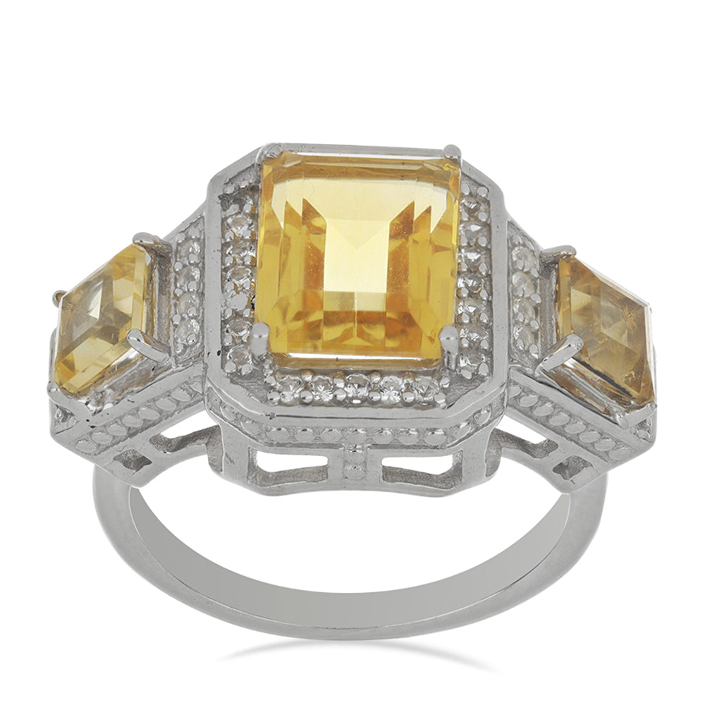 Anillo de Plata con Citrino de los Montes Urales y Topacio Blanco 2 