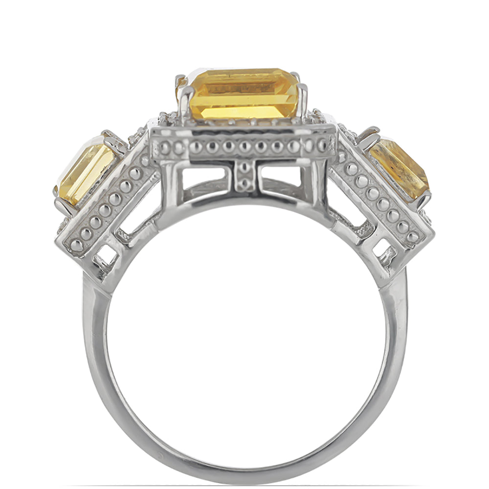 Anillo de Plata con Citrino de los Montes Urales y Topacio Blanco