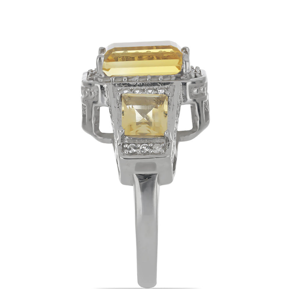 Anillo de Plata con Citrino de los Montes Urales y Topacio Blanco 4 