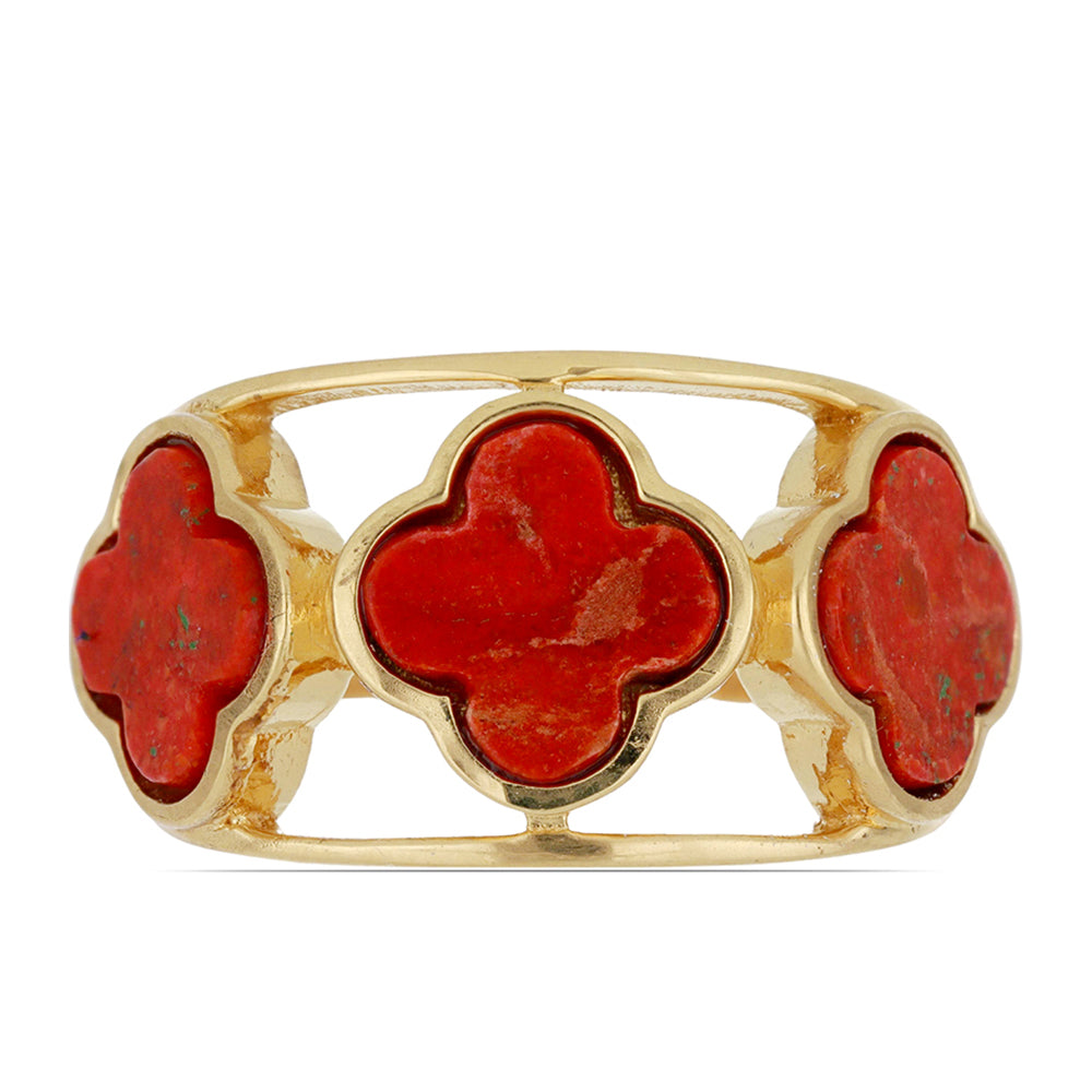 Anillo de Plata Bañada en Oro con Coral de Esponja Roja 1 