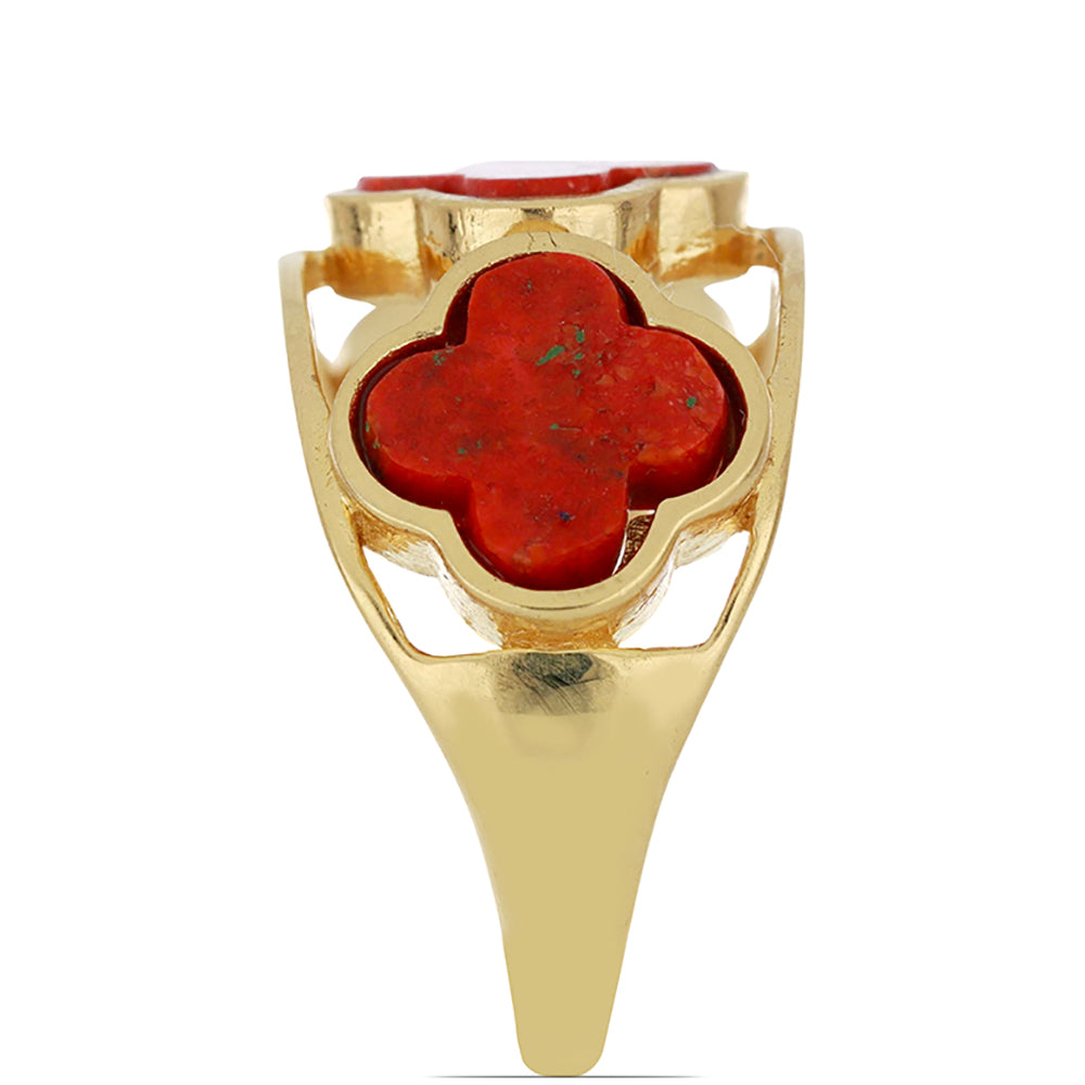 Anillo de Plata Bañada en Oro con Coral de Esponja Roja 3 