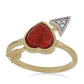 Anillo de Plata Bañada en Oro con Coral de Esponja Roja y Topacio Blanco