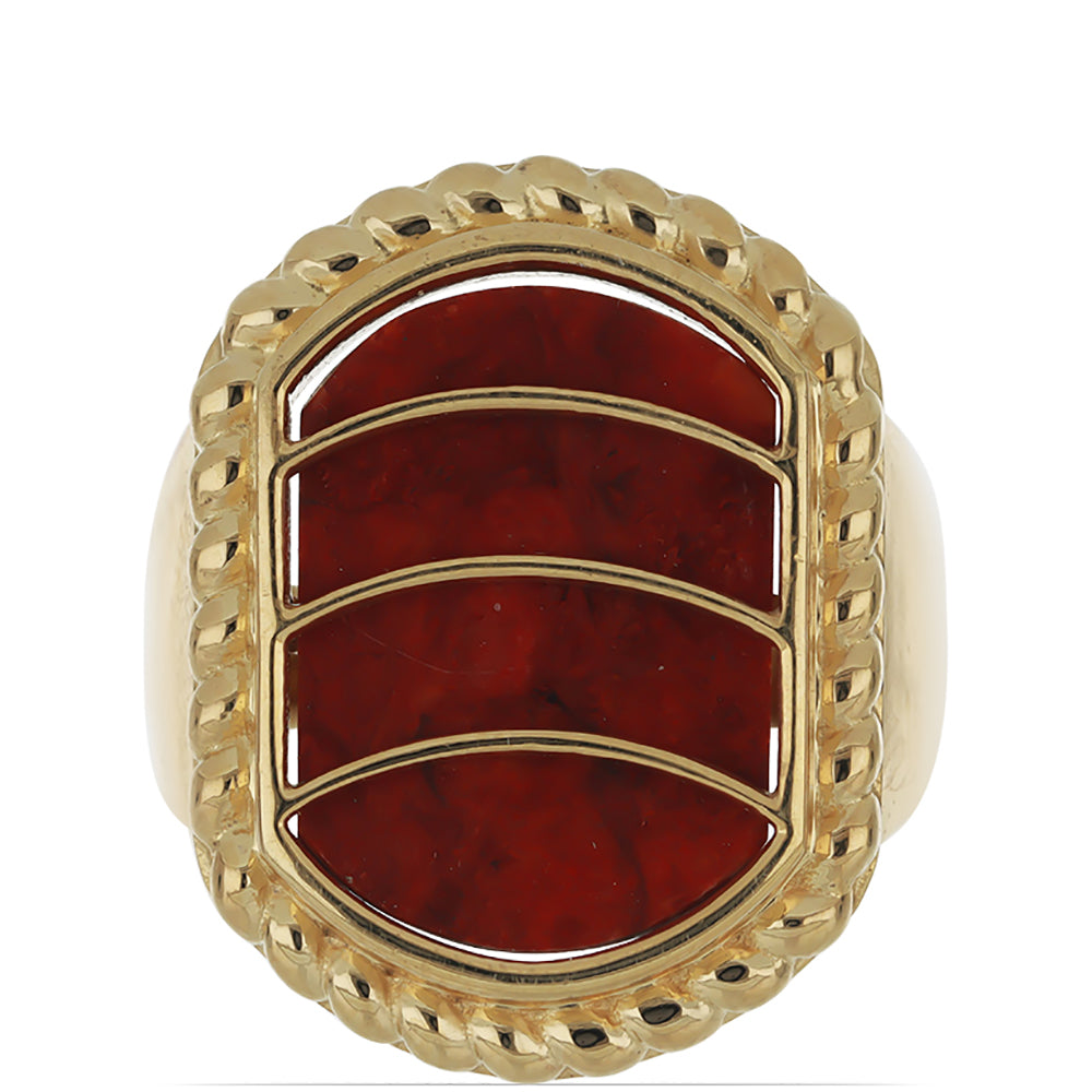 Anillo de Plata Bañada en Oro con Coral de Esponja Roja 1 