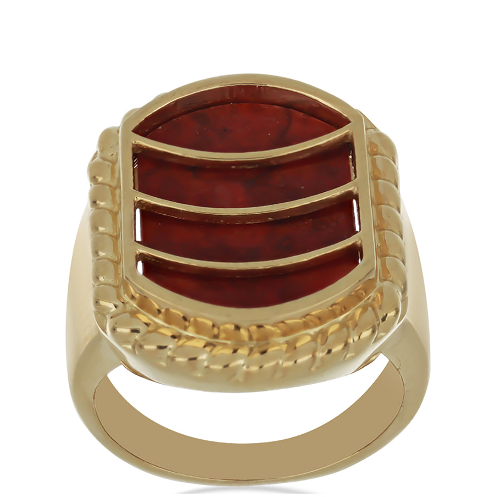 Anillo de Plata Bañada en Oro con Coral de Esponja Roja 2 