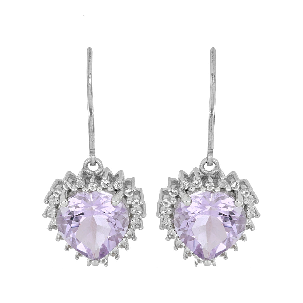 Pendientes de Plata con Amatista Rosa de Francia y Topacio Blanco