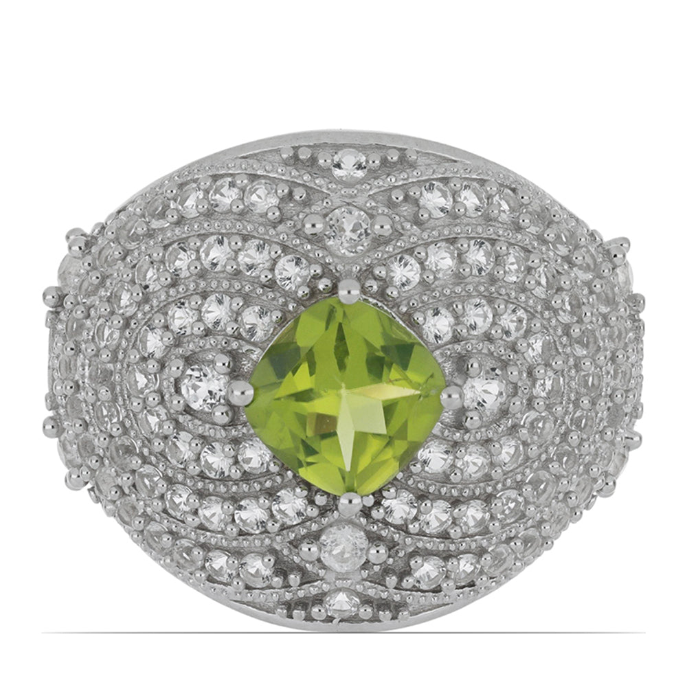 Anillo de Plata con Peridoto de Changbai y Topacio Blanco