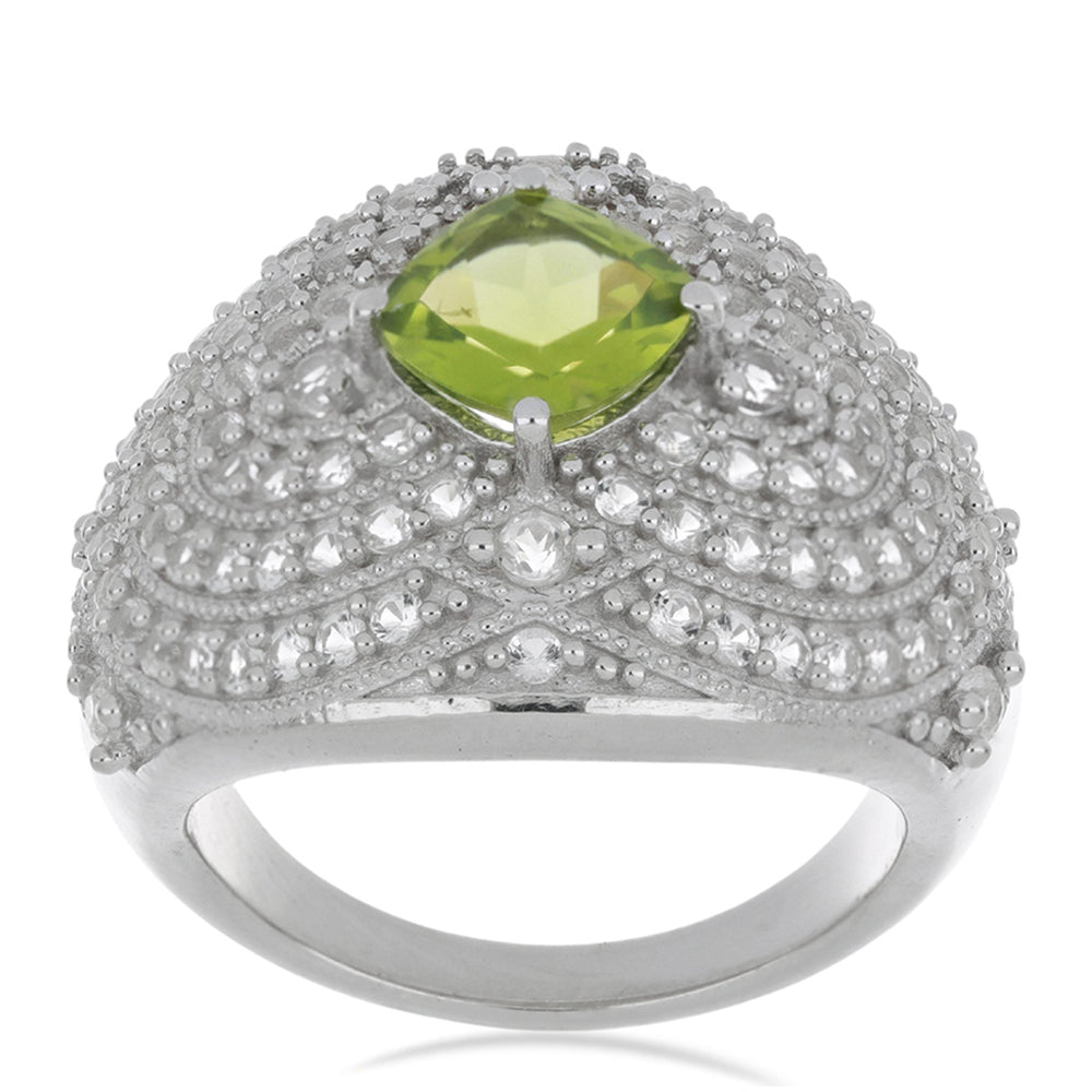 Anillo de Plata con Peridoto de Changbai y Topacio Blanco