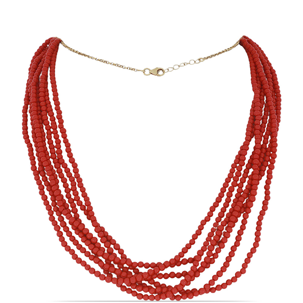 Collar de Plata Bañada en Oro con Coral de Esponja Roja 1 