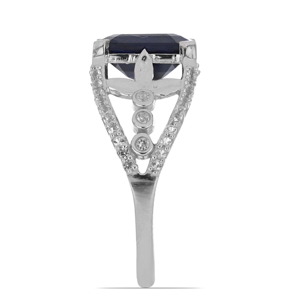 Anillo de Plata con Zafiro Azul Rosebery y Topacio Blanco 4 