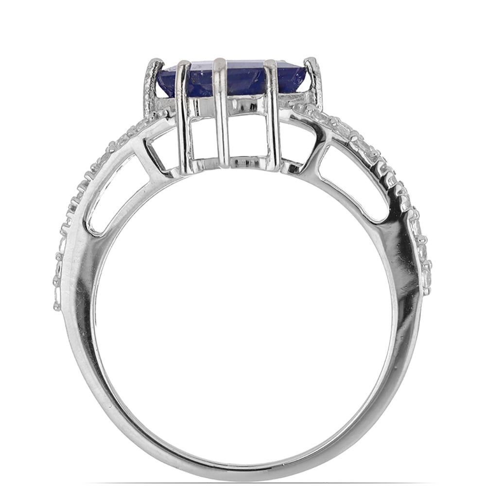 Anillo de Plata con Zafiro Azul Rosebery y Topacio Blanco