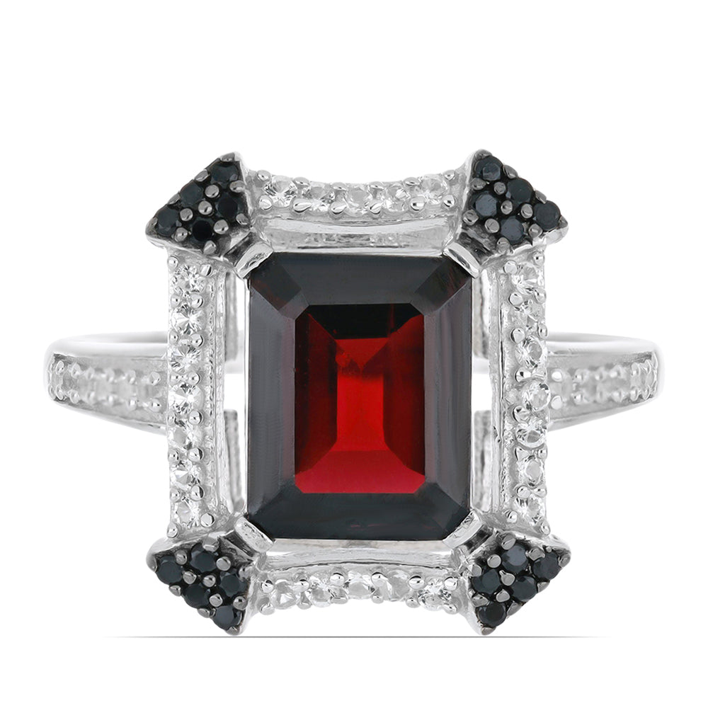 Anillo de Plata con Granate Rodolita de Minas Gerais y Topacio Blanco 1 
