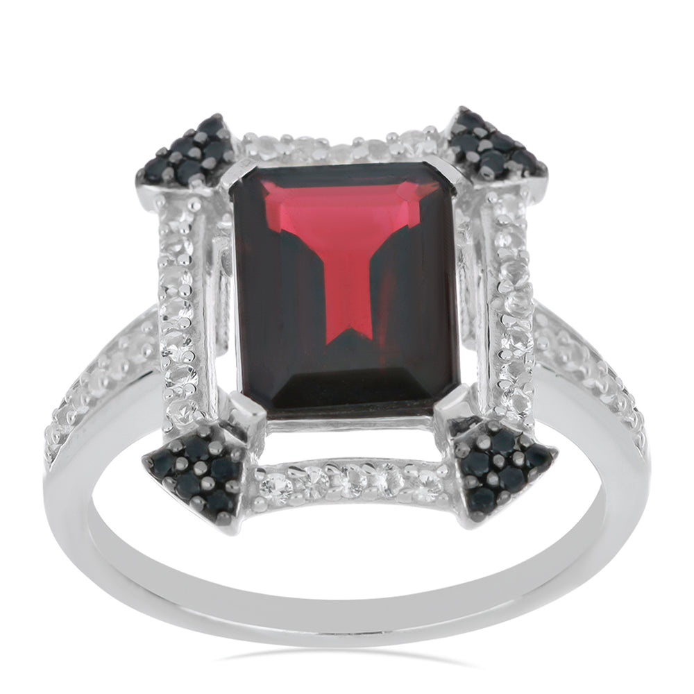 Anillo de Plata con Granate Rodolita de Minas Gerais y Topacio Blanco 3 