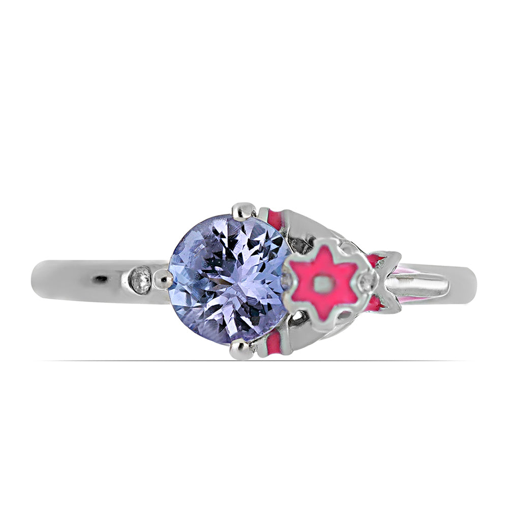 Anillo de Plata con Tanzanita y Diamante blanco 2 