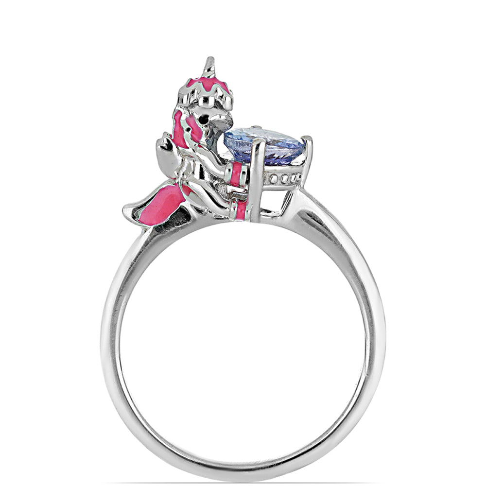 Anillo de Plata con Tanzanita y Diamante blanco 1 