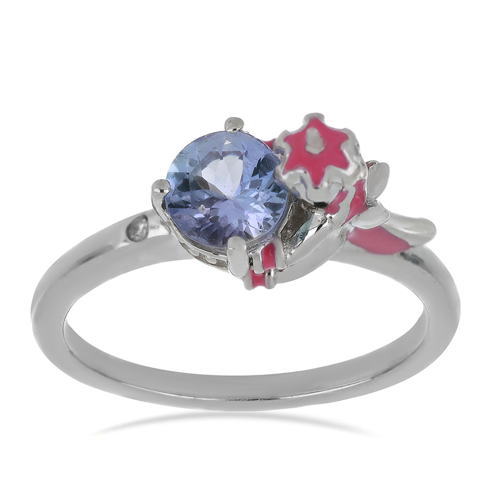 Anillo de Plata con Tanzanita y Diamante blanco