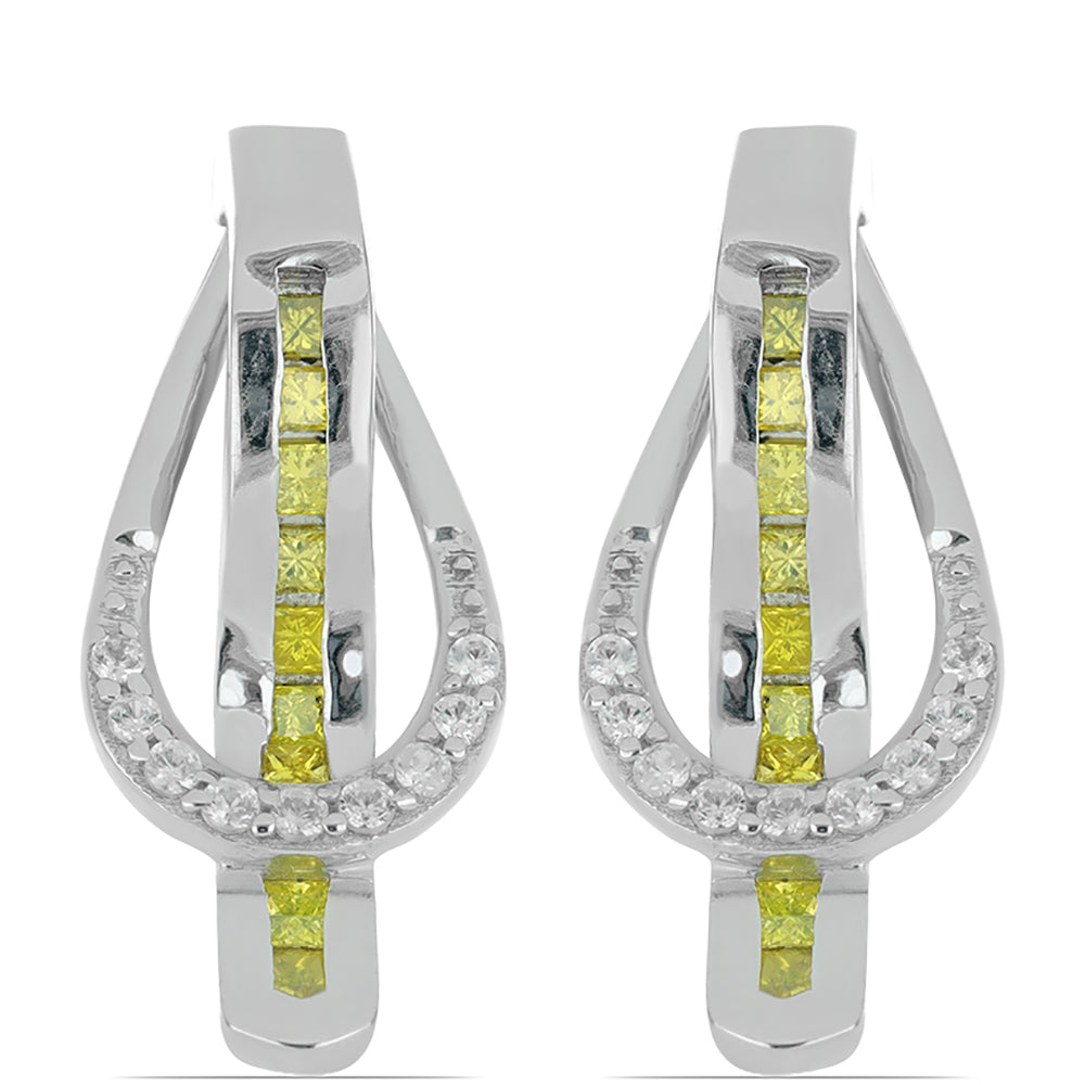 Pendientes de Plata con Diamante Amarillo y Zircón Blanco 1 