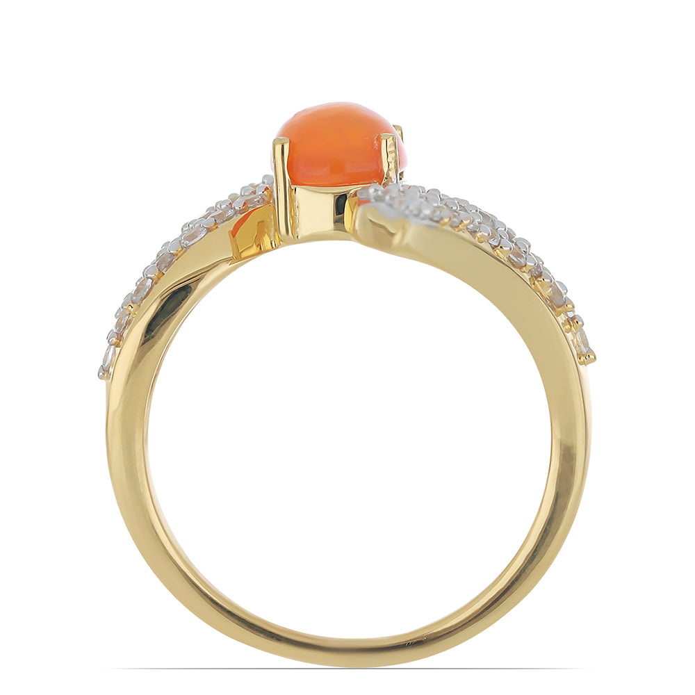 Anillo de Plata Bañada en Oro con Ópalo Naranja de Lega Dembi y Topacio Blanco 2 