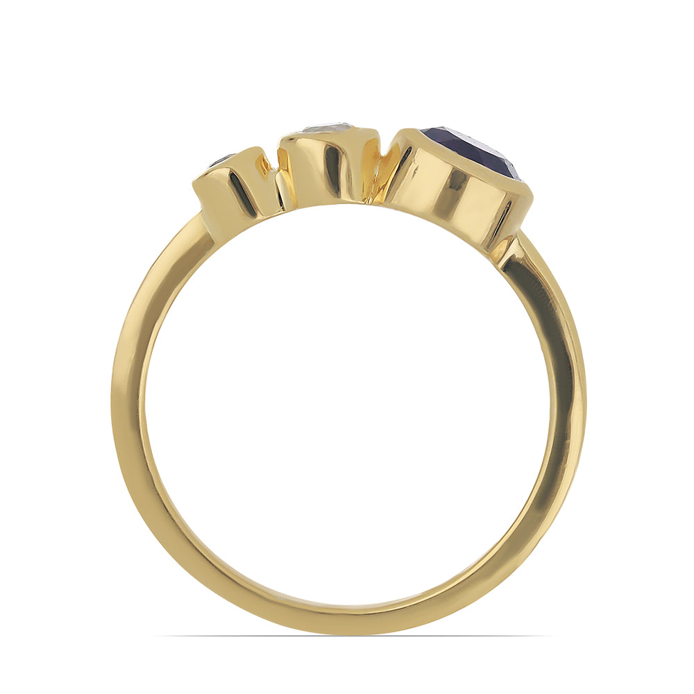 Anillo de Plata Bañada en Oro con Amatista de Zambia y Topacio Blanco 2 