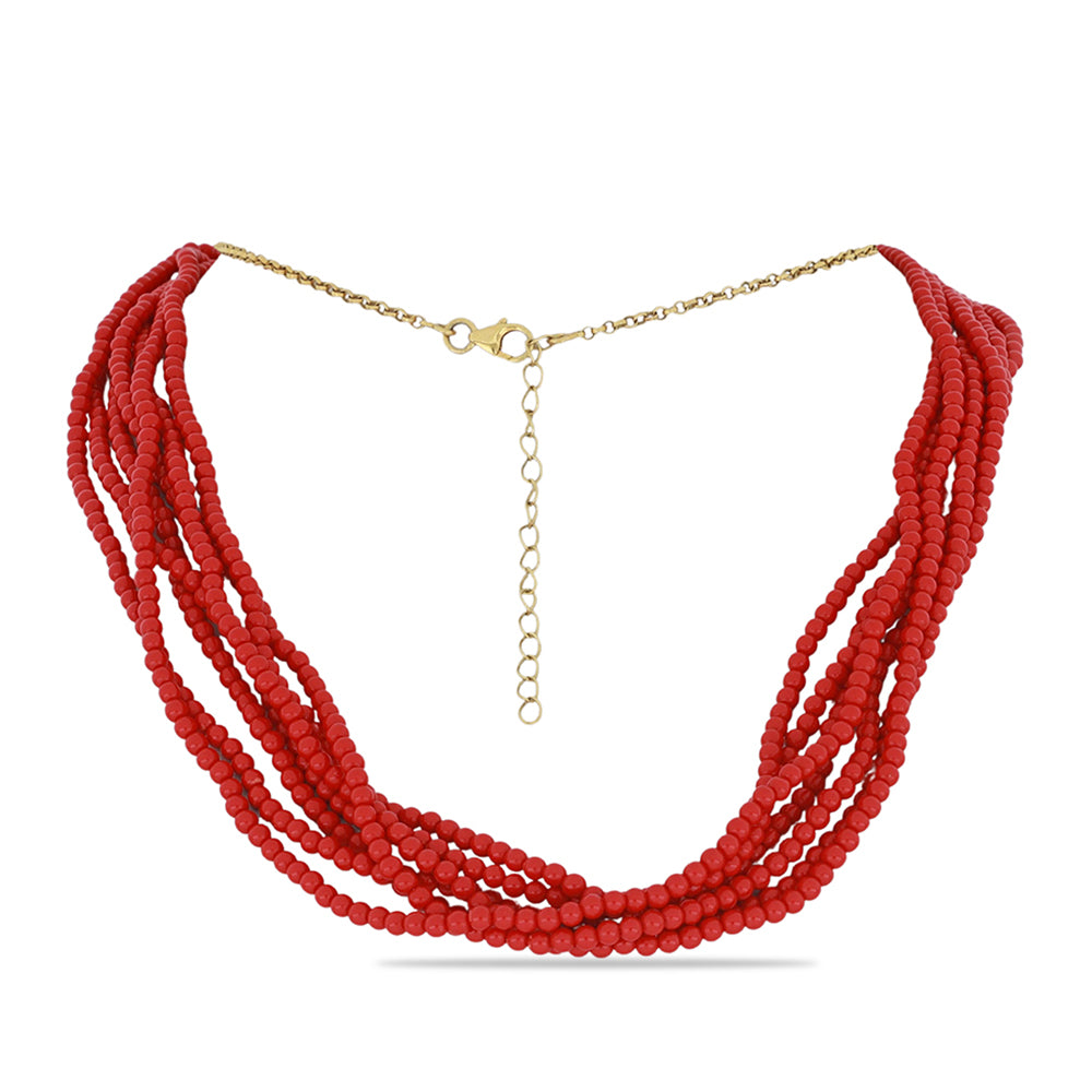 Collar de Plata Bañada en Oro con Coral de Esponja Roja 1 