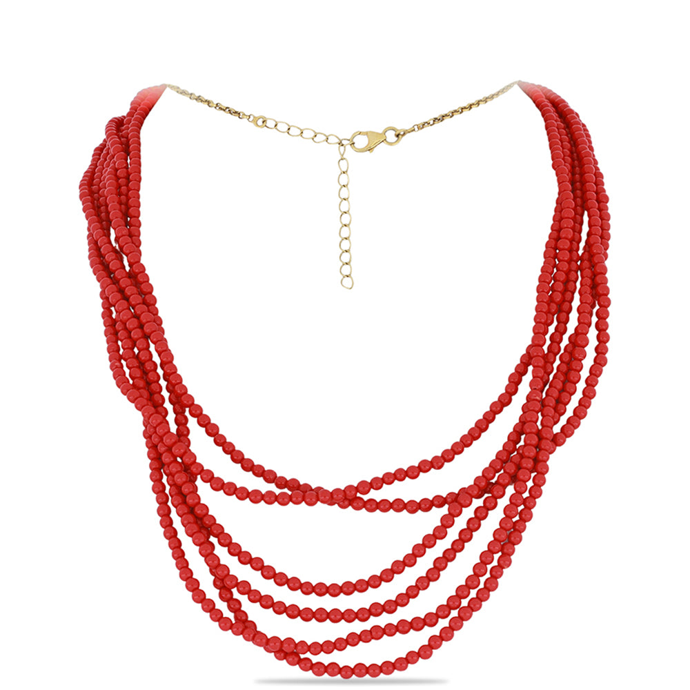 Collar de Plata Bañada en Oro con Coral de Esponja Roja 1 
