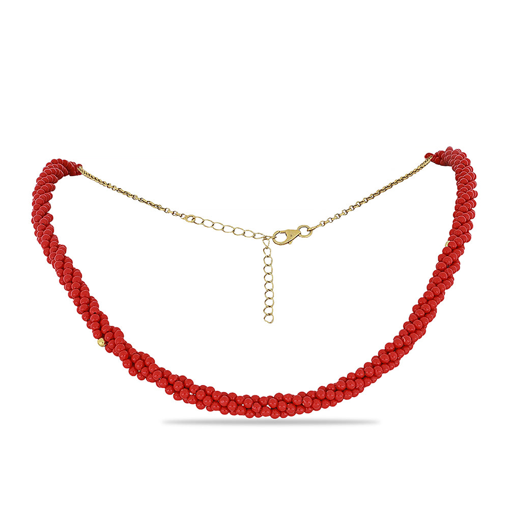 Collar de Plata Bañada en Oro con Coral de Esponja Roja 1 