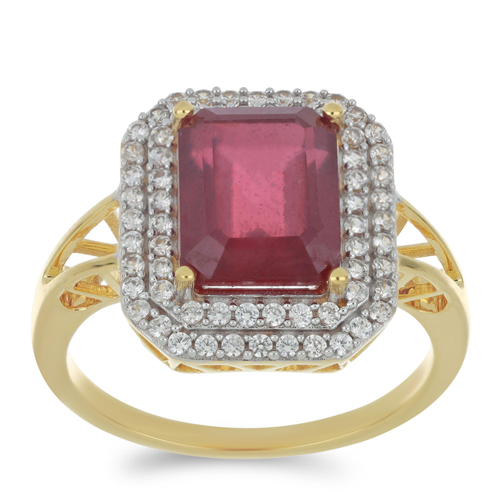 Anillo de Oro 9K con Rubí de Madagascar y Zircón blanco natural 3 