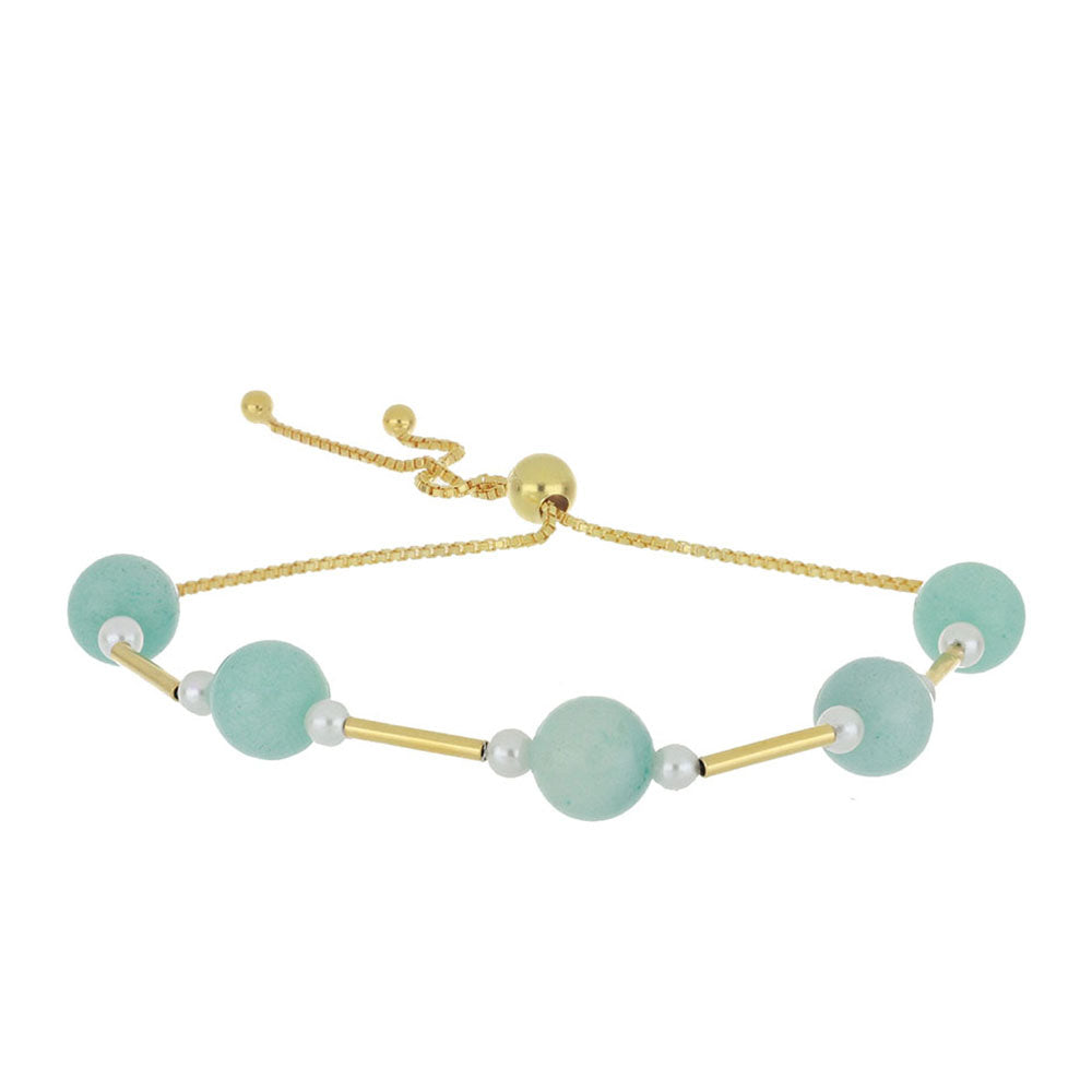 Pulsera de Plata Bañada en Oro con Amazonita y Perla de Agua Dulce